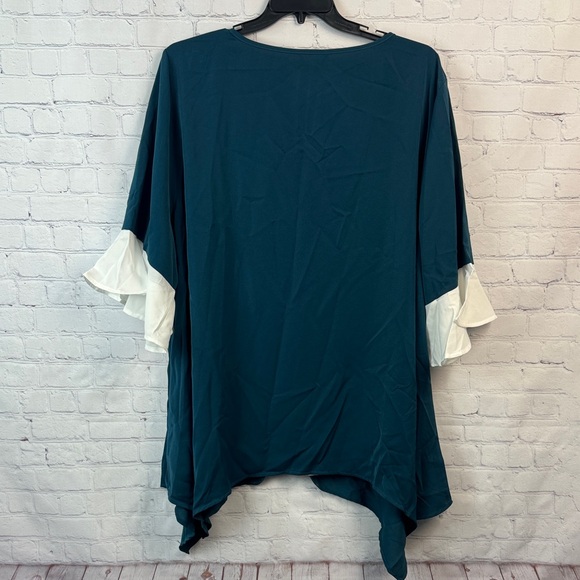 BloomChic Teal and Cream Blouse with Zipper Detail Plus Size 5X - Picture 7 of 7